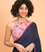 Suta Navy Blue Pink Solid Cotton stripes Saree