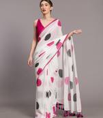 Suta White  Pink Polka Dot Printed Pure Cotton Saree
