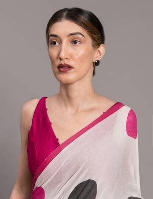 Suta White  Pink Polka Dot Printed Pure Cotton Saree 5