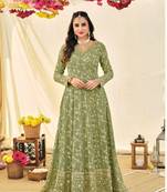 Green embroidery georget stitched A line gowns