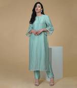Sage Green Beads Sequin Chanderi Hand Embroidered Kurta Set