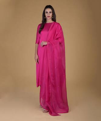Hot Pink Suit With Crystal Embroidered Dupatta 1