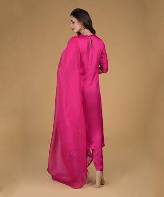 Hot Pink Suit With Crystal Embroidered Dupatta 3