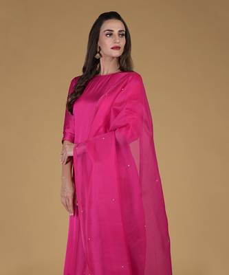 Hot Pink Suit With Crystal Embroidered Dupatta 7