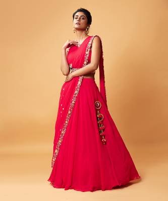 Draped Lehenga With Georgette Fabric And Pure Handwork 1