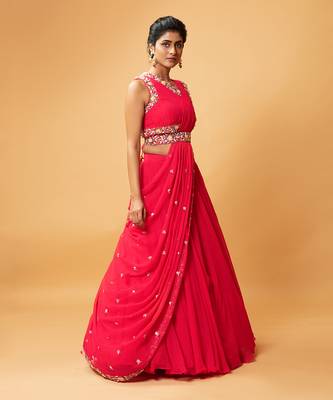 Draped Lehenga With Georgette Fabric And Pure Handwork 2