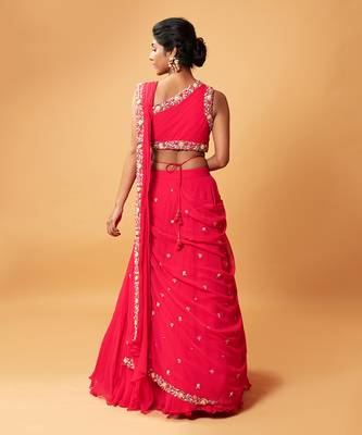 Draped Lehenga With Georgette Fabric And Pure Handwork 3