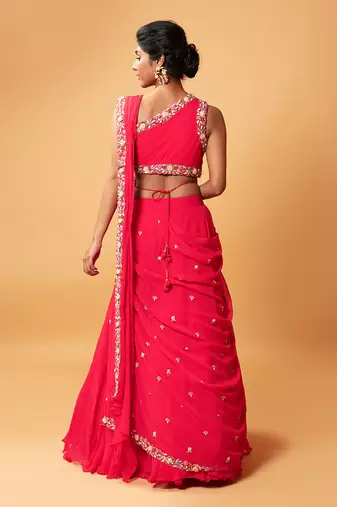 Draped Lehenga With Georgette Fabric And Pure Handwork