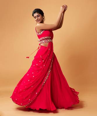 Draped Lehenga With Georgette Fabric And Pure Handwork 5