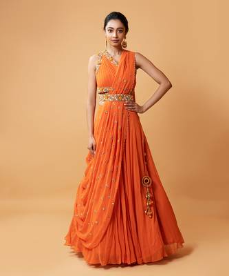 Draped Lehenga With Georgette Fabric And Pure Handwork 1
