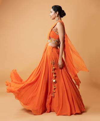 Draped Lehenga With Georgette Fabric And Pure Handwork 2