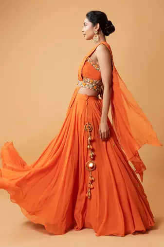 Draped Lehenga With Georgette Fabric And Pure Handwork
