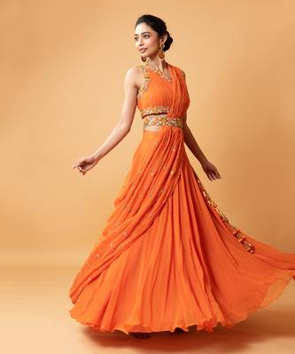 Draped Lehenga With Georgette Fabric And Pure Handwork 3