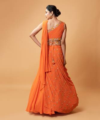 Draped Lehenga With Georgette Fabric And Pure Handwork 4