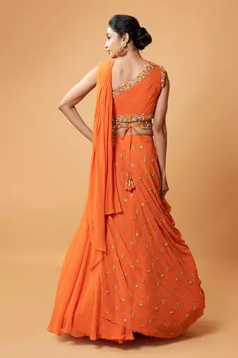 Draped Lehenga With Georgette Fabric And Pure Handwork