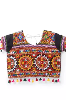 Banjara India Kutchi Embroidered Girls Chaniya Choli with Dupatta (CC1-BWR) - Black