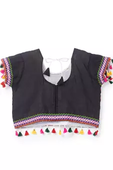 Banjara India Kutchi Embroidered Girls Chaniya Choli with Dupatta (CC1-BWR) - Black