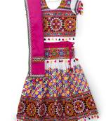 Banjara India Kutchi Embroidered Girls Chaniya Choli with Dupatta (CC1-BWR) - White
