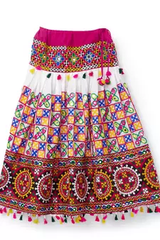 Banjara India Kutchi Embroidered Girls Chaniya Choli with Dupatta (CC1-BWR) - White