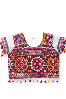 Banjara India Kutchi Embroidered Girls Chaniya Choli with Dupatta (CC1-BWR) - White