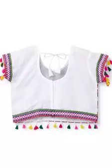 Banjara India Kutchi Embroidered Girls Chaniya Choli with Dupatta (CC1-BWR) - White