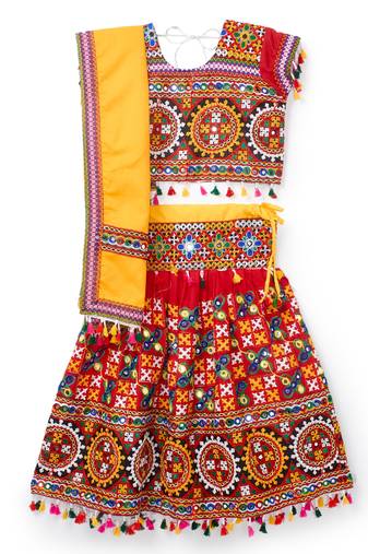 Banjara India Kutchi Embroidered Girls Chaniya Choli with Dupatta (CC1-BWR) - Red