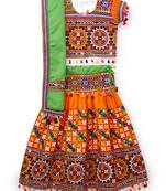 Banjara India Kutchi EmbroideOrangeGirls Chaniya Choli with Dupatta (CC1-BWR) - Orange