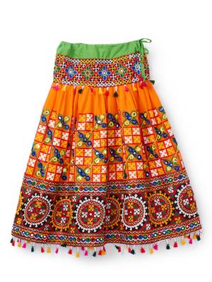 Banjara India Kutchi EmbroideOrangeGirls Chaniya Choli with Dupatta (CC1-BWR) - Orange 2