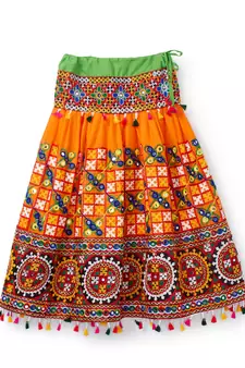Banjara India Kutchi EmbroideOrangeGirls Chaniya Choli with Dupatta (CC1-BWR) - Orange