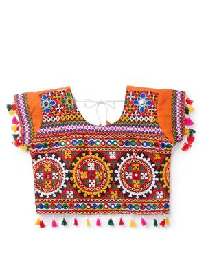 Banjara India Kutchi EmbroideOrangeGirls Chaniya Choli with Dupatta (CC1-BWR) - Orange 3