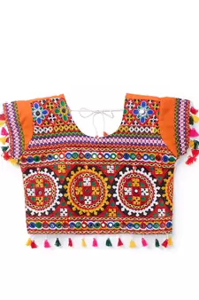 Banjara India Kutchi EmbroideOrangeGirls Chaniya Choli with Dupatta (CC1-BWR) - Orange