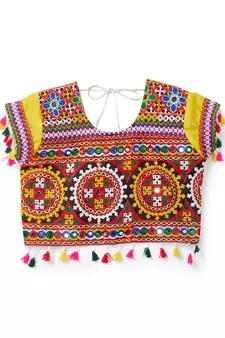 Banjara India Kutchi EmbroideYellowGirls Chaniya Choli with Dupatta (CC1-BWR) - Yellow