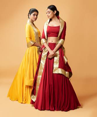 Deep Red Coloured Sleeveless Lehenga. 6