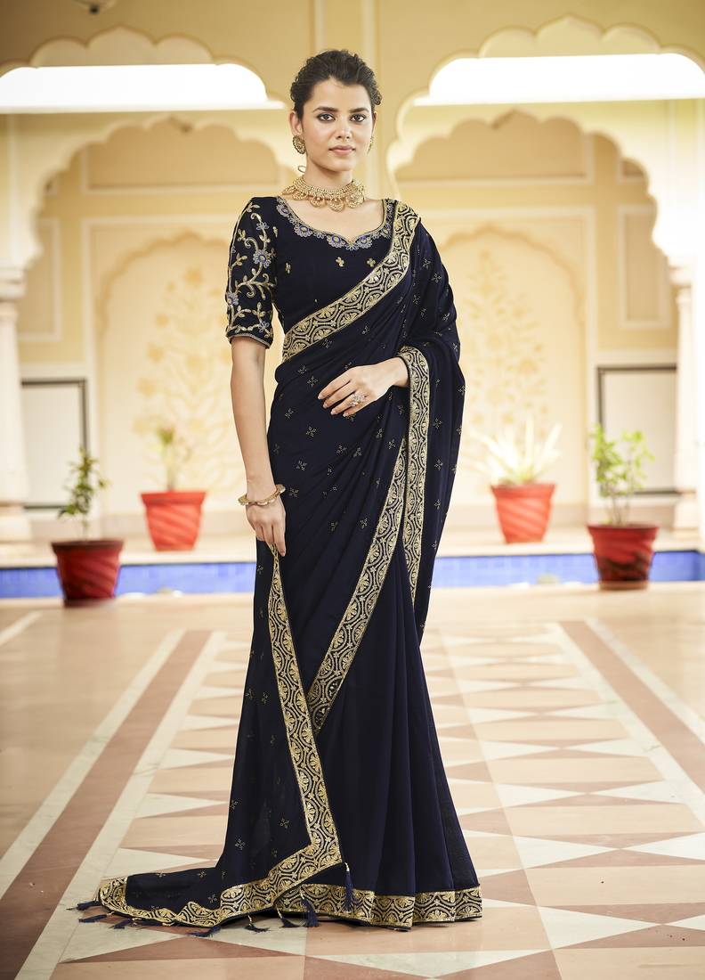 Heavy Vichitra silk With Multi Thread&  Jari With Sequence & Codding Embroidery Stitch Work+Dimad