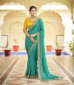 TURQUOISE VICHITRA SILK SWAROSKI JARI WITH DORI & SEQUENCE WORK TASSELS SAREE