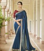 TEAL BLUE VICHITRA SILK SWAROSKI JARI WITH DORI & SEQUENCE WORK TASSELS SAREE