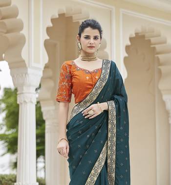 TURQUOISE VICHITRA SILK SWAROSKI JARI WITH DORI & SEQUENCE WORK TASSELS SAREE 5