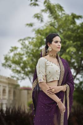 PURPLE VICHITRA SILK SWAROSKI JARI WITH DORI & SEQUENCE WORK TASSELS SAREE 4