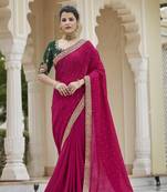 DARK PINK VICHITRA SILK SWAROSKI JARI WITH DORI & SEQUENCE WORK TASSELS SAREE