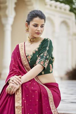 DARK PINK VICHITRA SILK SWAROSKI JARI WITH DORI & SEQUENCE WORK TASSELS SAREE 4