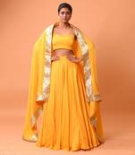 Bright Yellow Coloured Sleeveless Lehenga.
