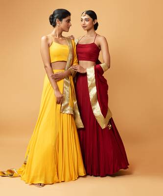 Bright Yellow Coloured Sleeveless Lehenga. 6
