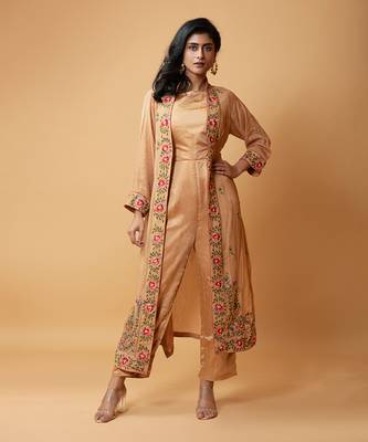 Light Bronze Coloured Jumpsuit And Jacket Set 1