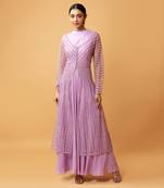 Lilac Coloured Gown With Muslin Fabric And Sequined Net Jacket