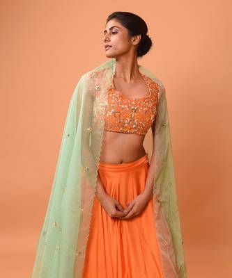 Bright Orange Lehenga With Intricate Handwork  7
