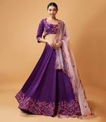 Violet Lehenga With Intricate Handwork Paired  With A  Pink Dupatta