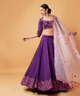 Violet Lehenga With Intricate Handwork Paired  With A  Pink Dupatta 2