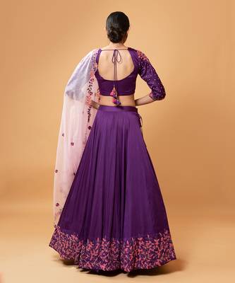 Violet Lehenga With Intricate Handwork Paired  With A  Pink Dupatta 3