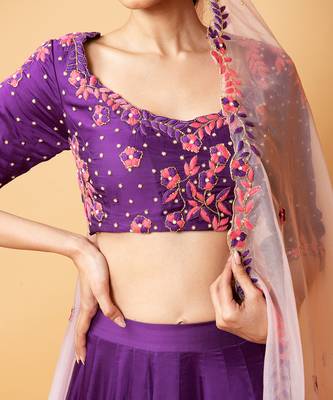 Violet Lehenga With Intricate Handwork Paired  With A  Pink Dupatta 4