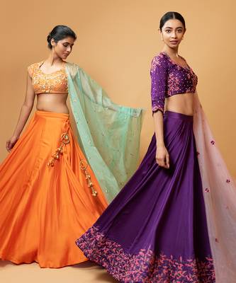 Violet Lehenga With Intricate Handwork Paired  With A  Pink Dupatta 5